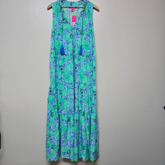 Lilly Pulitzer Malone Cabana Green Keepin It Reel Maxi Dress Sz L NWT - Picture 4 of 10